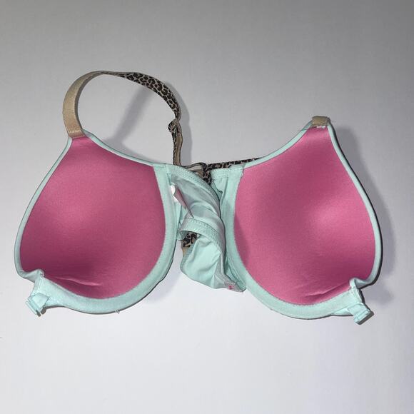 Victoria's Secret PINK Bra Womens 32C Green Mint Front Close Push Up Racerback - Picture 11 of 11